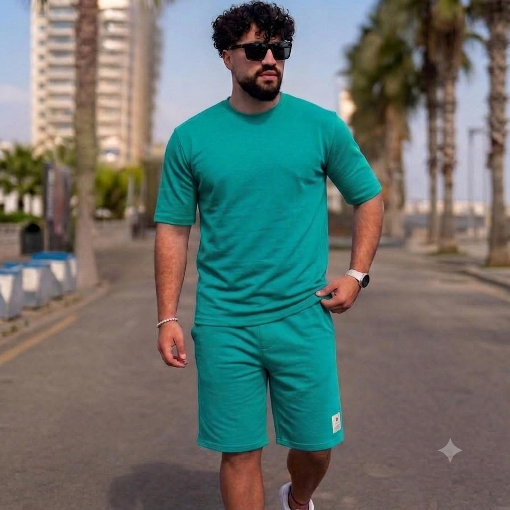 Set 2 Piese Bărbați Tricou + Short ZIAN – Turcoaz