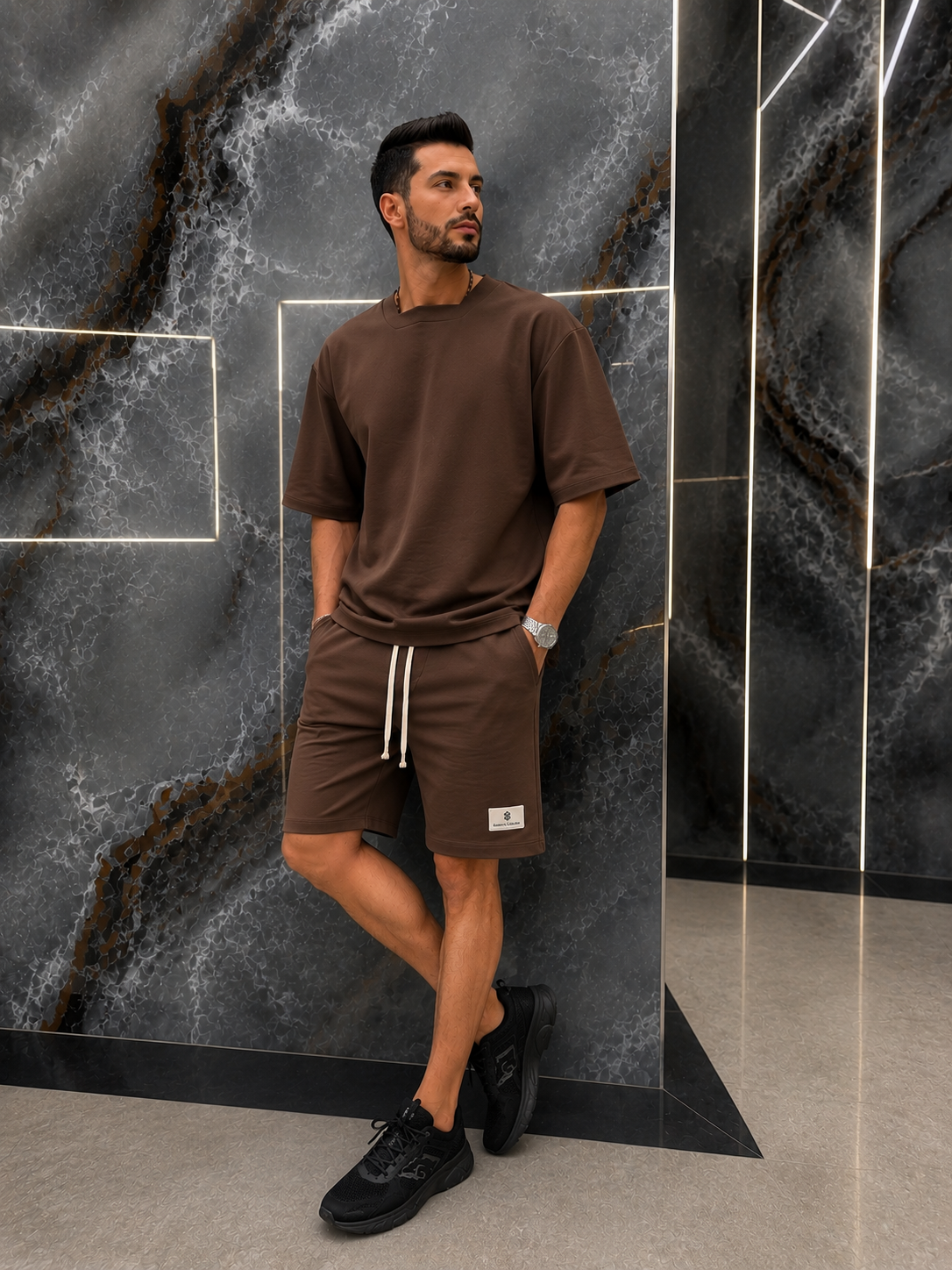 Set 2 Piese Bărbați Tricou + Short URBAN - Maro