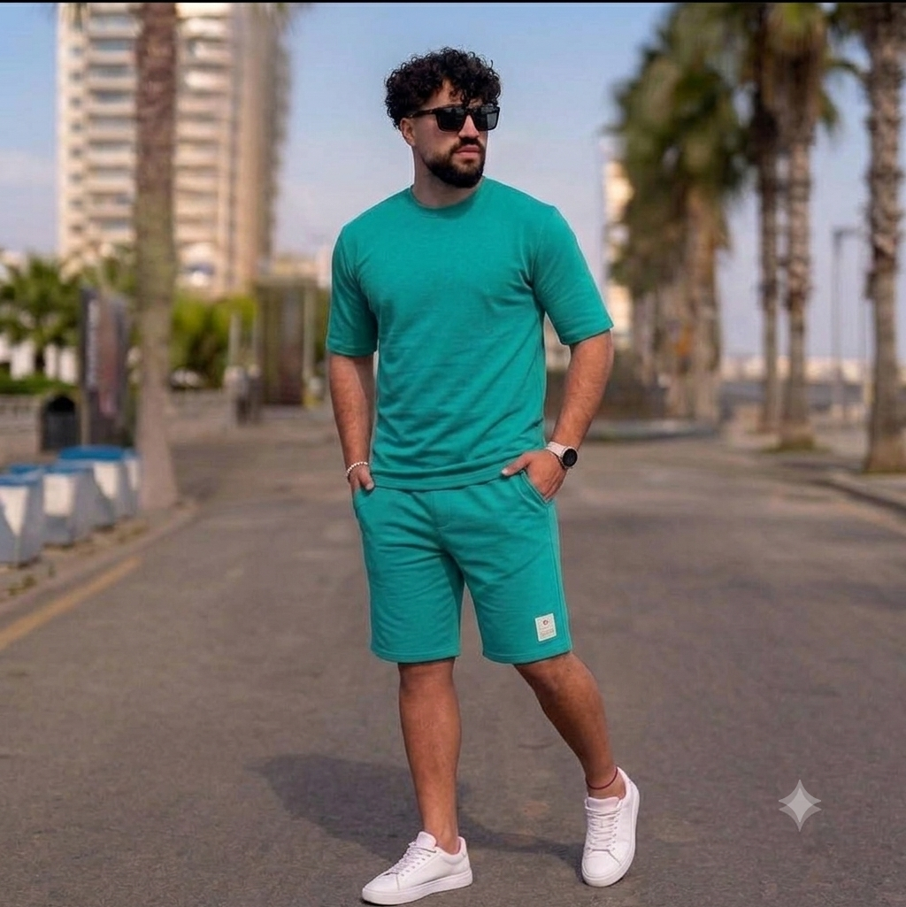 Set 2 Piese Bărbați Tricou + Short ZIAN – Turcoaz