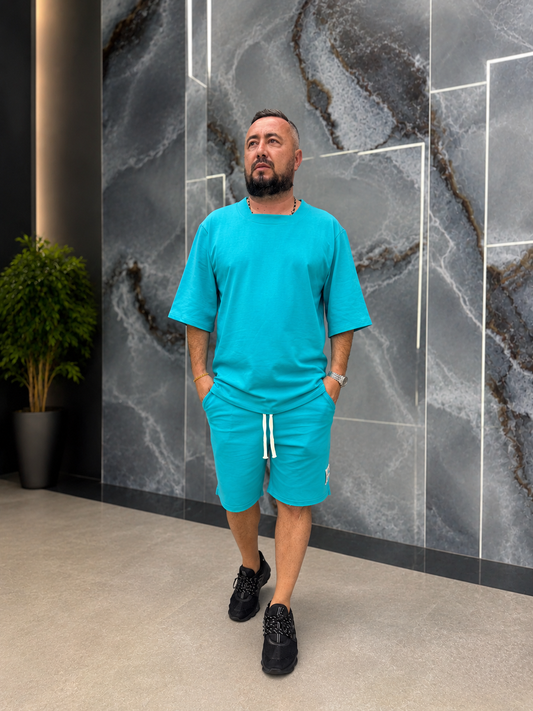 Set 2 Piese Bărbați Tricou + Short URBAN - Turcoaz