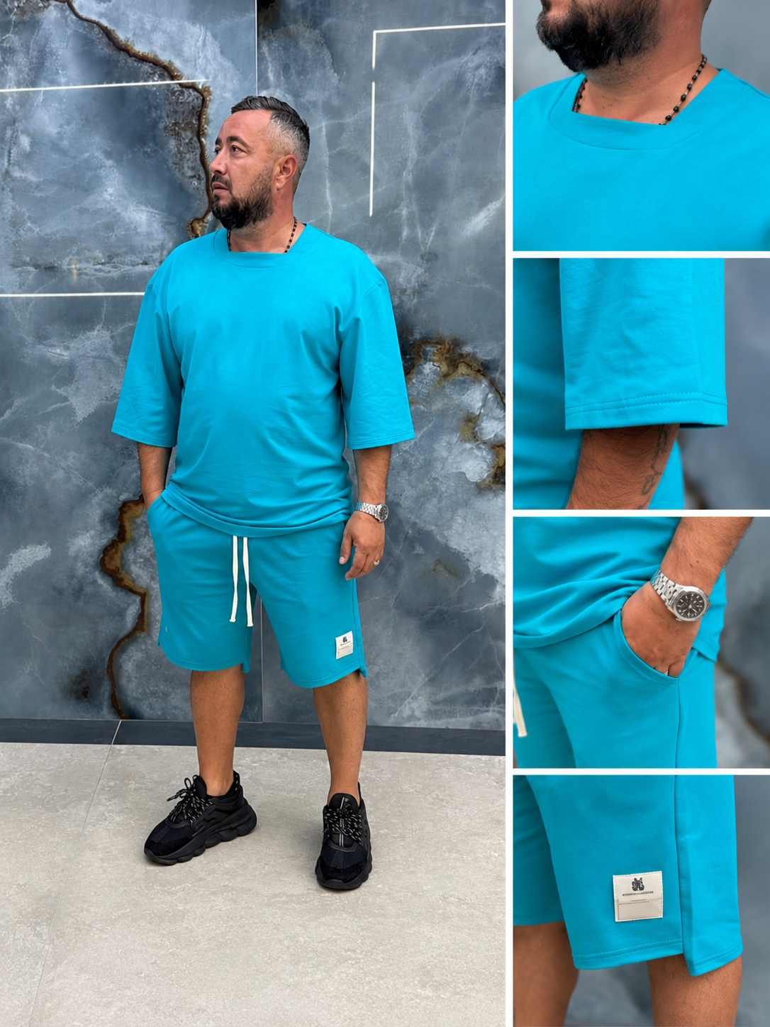 Set 2 Piese Bărbați Tricou + Short URBAN - Turcoaz