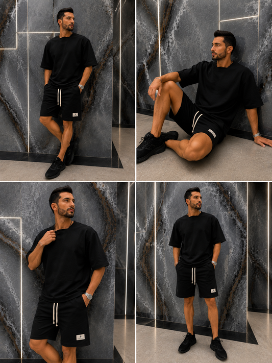 Set 2 Piese Bărbați Tricou + Short URBAN - Negru