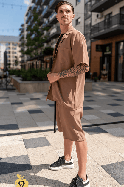 Set pentru barbati, camasa si short, adam14 culoare mocha, culoare maro, Adam Collection