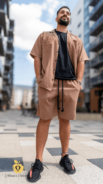 Set pentru barbati, camasa si short, adam14 culoare mocha, culoare maro, Adam Collection