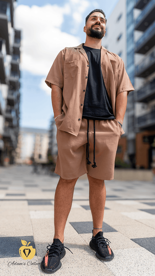 Set pentru barbati, camasa si short, adam14 culoare mocha, culoare maro, Adam Collection