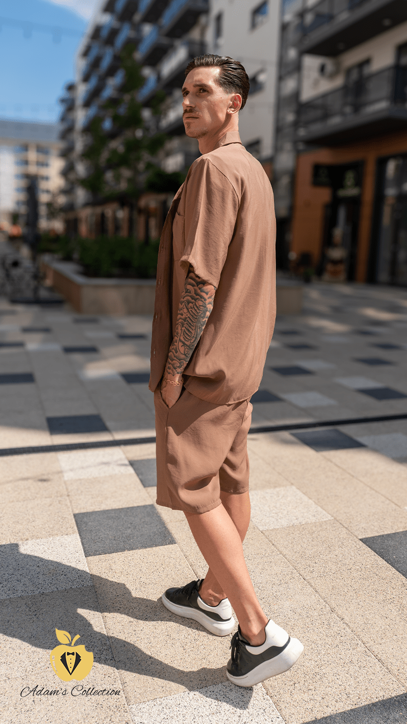 Set pentru barbati, camasa si short, adam14 culoare mocha, culoare maro, Adam Collection