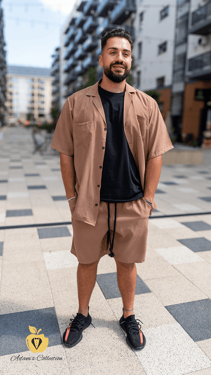 Set pentru barbati, camasa si short, adam14 culoare mocha, culoare maro, Adam Collection