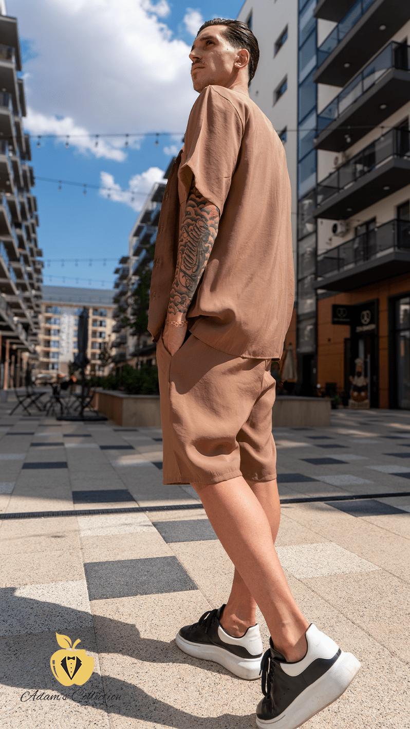 Set pentru barbati, camasa si short, adam14 culoare mocha, culoare maro, Adam Collection