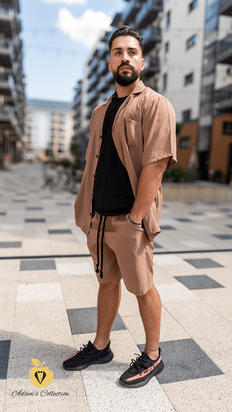 Set pentru barbati, camasa si short, adam14 culoare mocha, culoare maro, Adam Collection