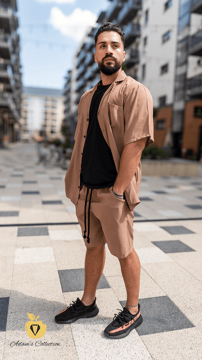 Set pentru barbati, camasa si short, adam14 culoare mocha, culoare maro, Adam Collection