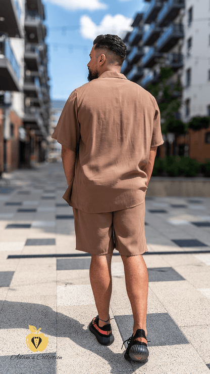 Set pentru barbati, camasa si short, adam14 culoare mocha, culoare maro, Adam Collection