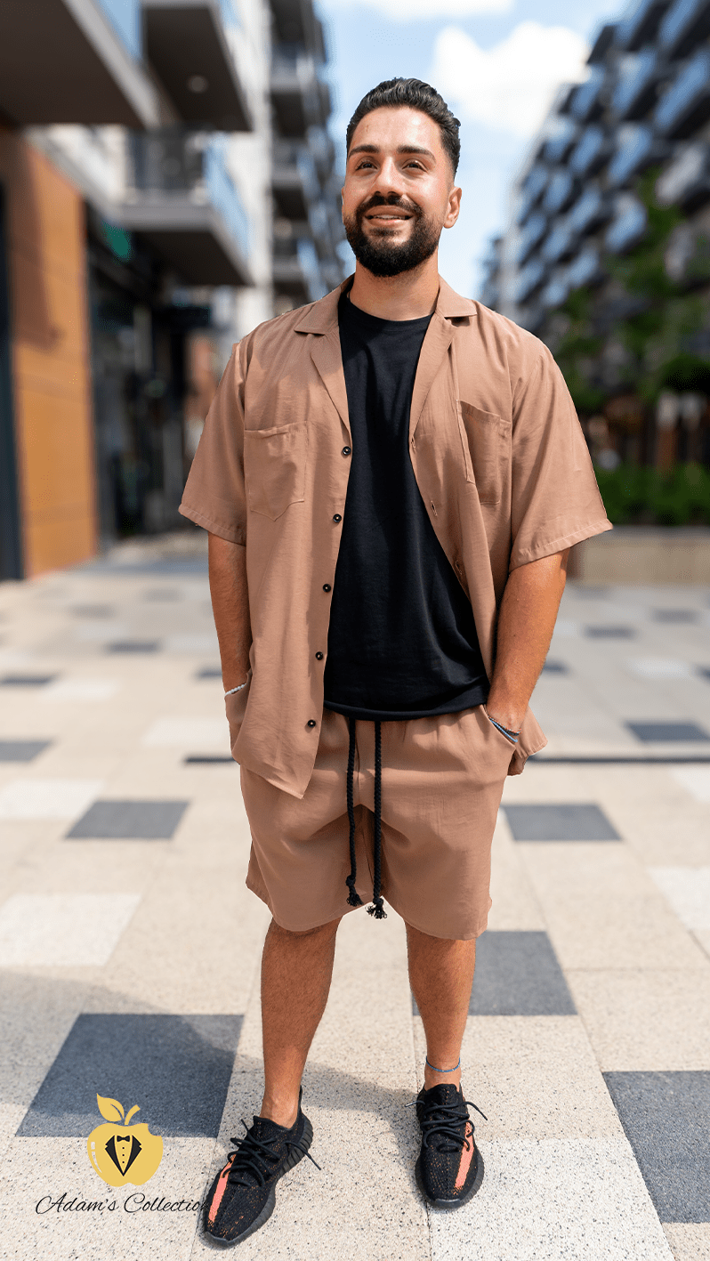 Set pentru barbati, camasa si short, adam14 culoare mocha, culoare maro, Adam Collection