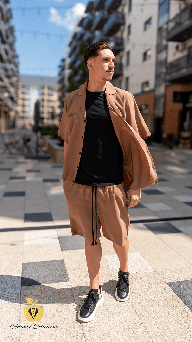 Set pentru barbati, camasa si short, adam14 culoare mocha, culoare maro, Adam Collection