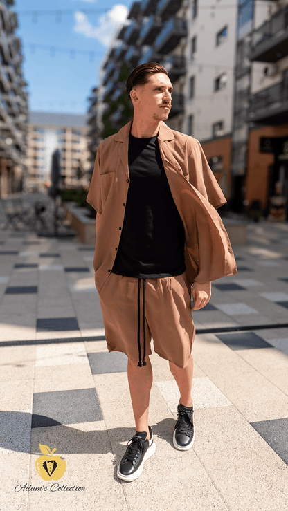 Set pentru barbati, camasa si short, adam14 culoare mocha, culoare maro, Adam Collection