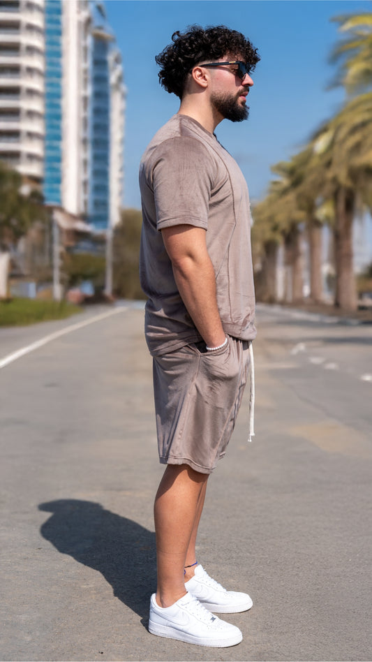 Set 2 Piese Bărbați Tricou + Short Zenit – Bej
