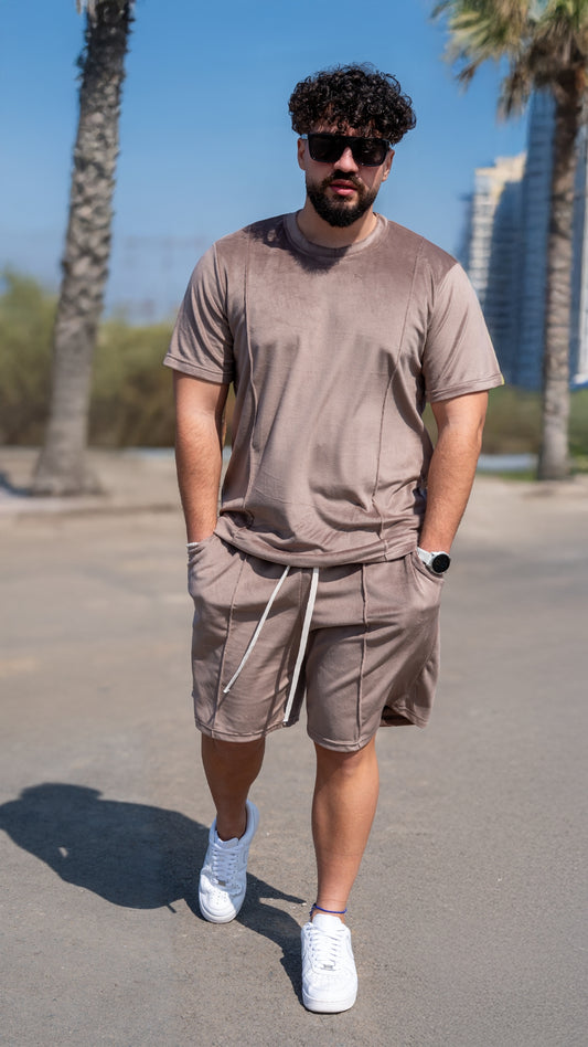 Set 2 Piese Bărbați Tricou + Short Zenit – Bej